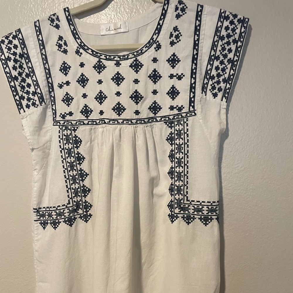 Chicwish Ceramic Blue Cross-stitch Babydoll dress